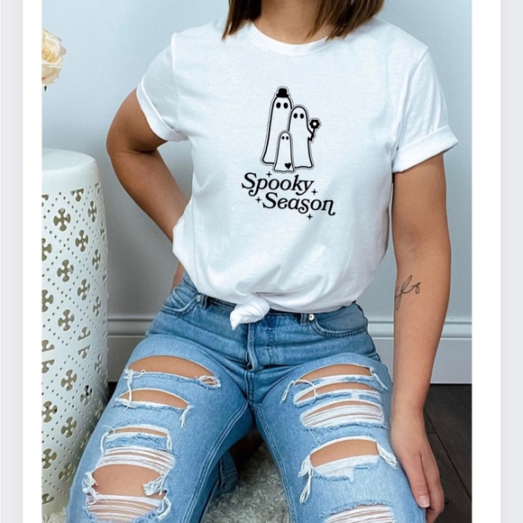 Spooky Season Cute Ghost Family Black and White Halloween T Shirt - Picture 2 of 3